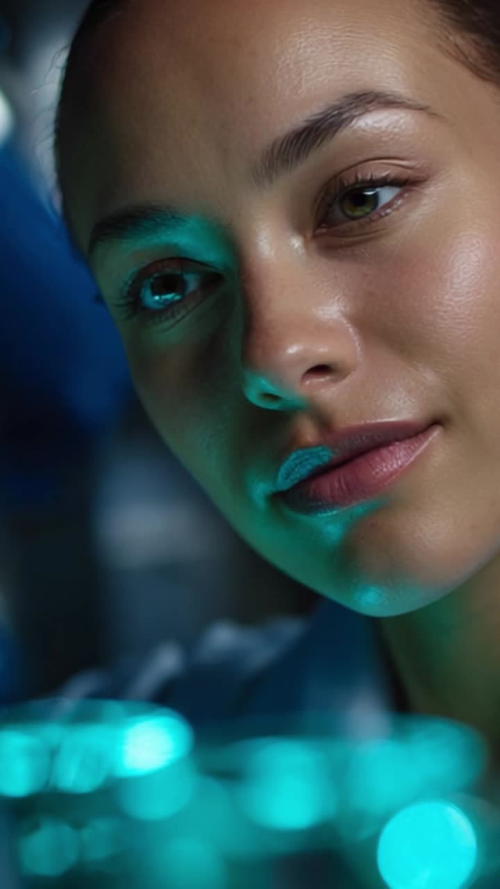 A Close-Up of a Scientist Observing Fluorescent Samples in a Laboratory, Highlighting Focus and Scientific Inquiry in a Modern Research Environment