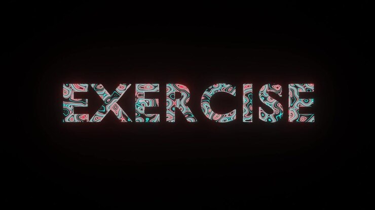 4K video animation of beautiful texture or pattern formation on the text EXERCISE, isolated on black background. 3d rendering abstract loop animation neon lighting effect on letter EXERCISE.