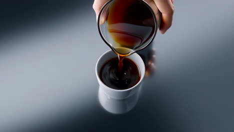 hand pouring coffee into a white mug