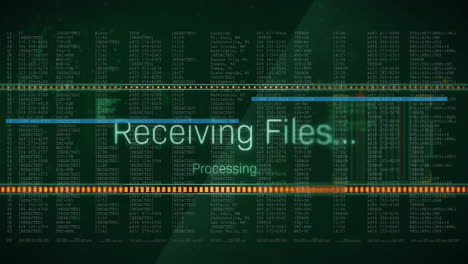 animation of receiving files text and digital data processing over black background