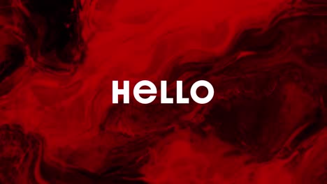 Animation-of-hello-text-in-white-over-slow-moving-red-vapour-cloud