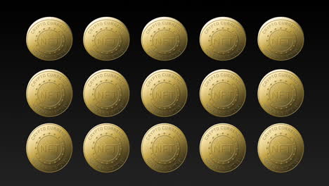 animación de filas de monedas nft doradas girando sobre fondo negro