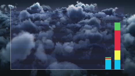 el video muestra una animación de procesamiento de estadísticas con cuadrados y nubes de humo en un cielo oscuro