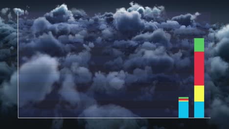 the video shows a statistics processing animation with squares and smoky clouds in a dark sky