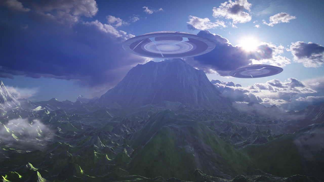 UFOs Over a Mountain Landscape