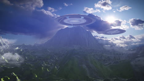 ufos over a mountain landscape