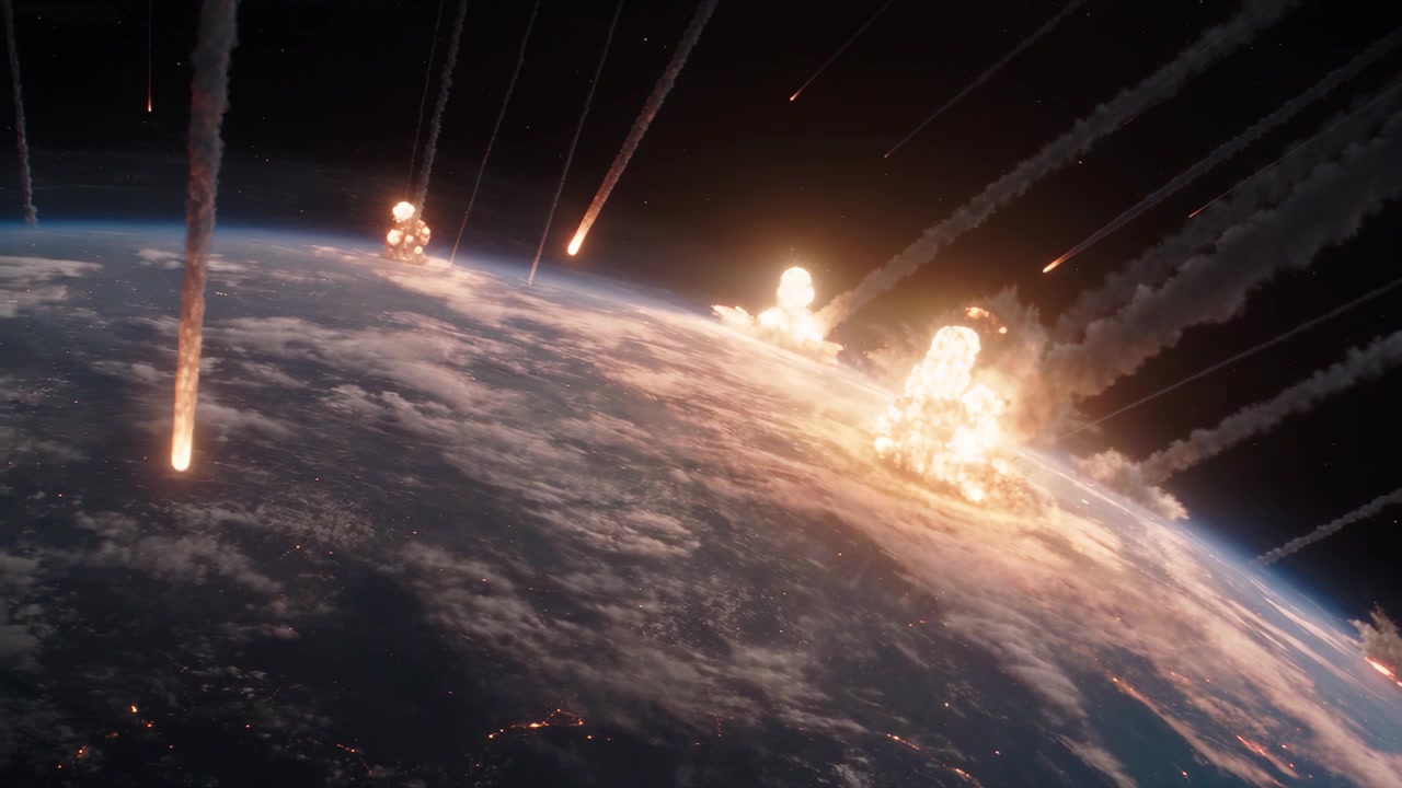 Impatto massiccio di un asteroide che distrugge il pianeta Terra.