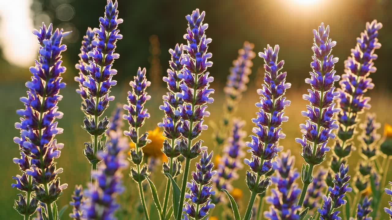 A serene video capturing lavender flowers swaying gently in the breeze, bathed in warm sunlight