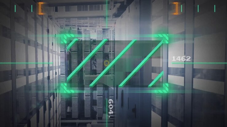 Animation of lines in viewfinder with changing numbers over bars on data server systems