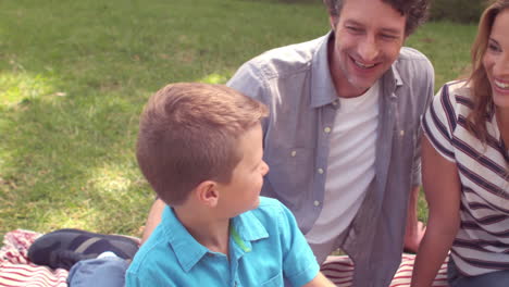 family with dog in the park