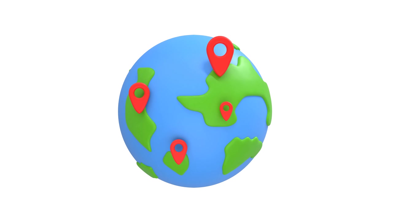 3D Animated Globe with Red Location Pins Rotating