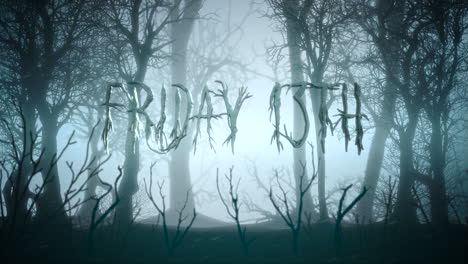 friday 13 th with mystical forest in night with blue fog and snow