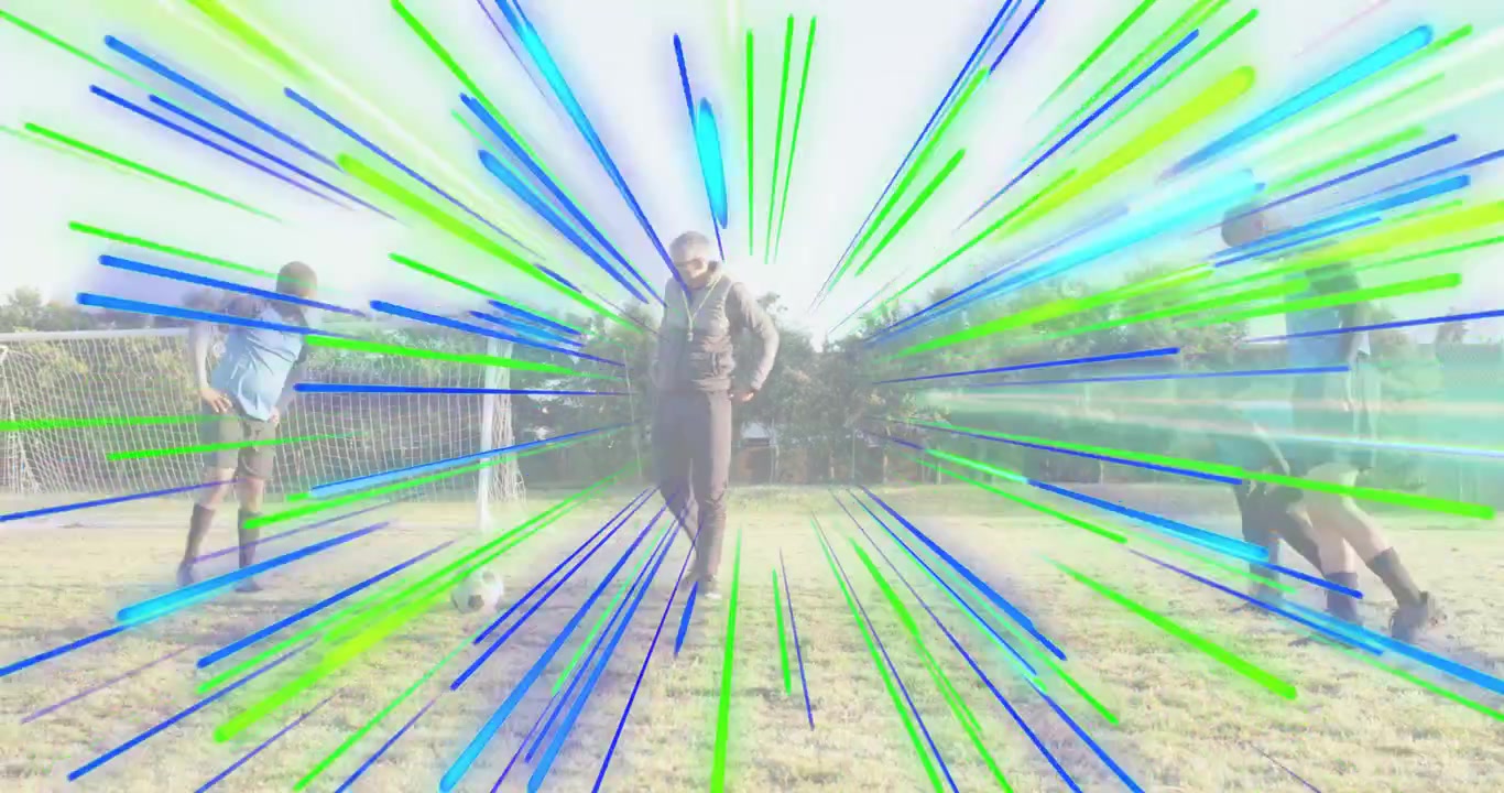After shifting ball, sports athlete kicking from penalty spot animated arc showing scoring path