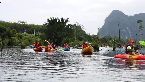 group kayaking through scenic krabi waterway