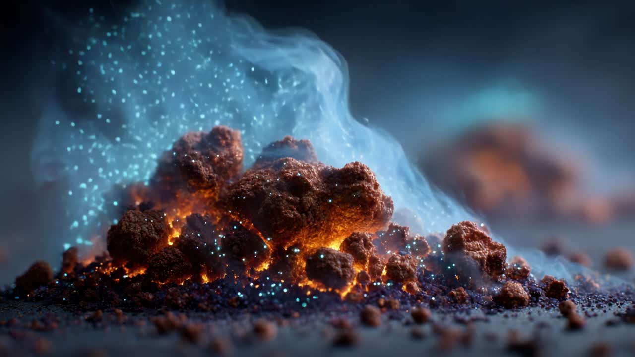 A mesmerizing visual of glowing particles emanating from a textured surface, showcasing the interplay of light, color, and smoke in a captivating artistic display