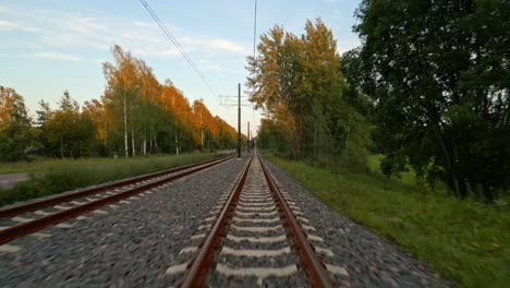 Moving-on-railroad-tracks,-train-POV