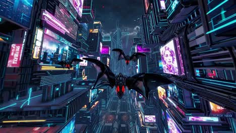 cyberpunk city bats