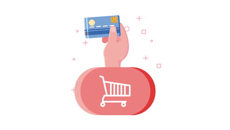 animación de comercio electrónico con carrito de compras y tarjeta de crédito