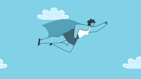 woman superhero flies horizontally forward from smartphone. flat design cartoon character isolated loop 2d animation with alpha channel