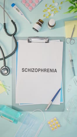 vertikales video von schizophrenie auf medizinischem papier geschrieben