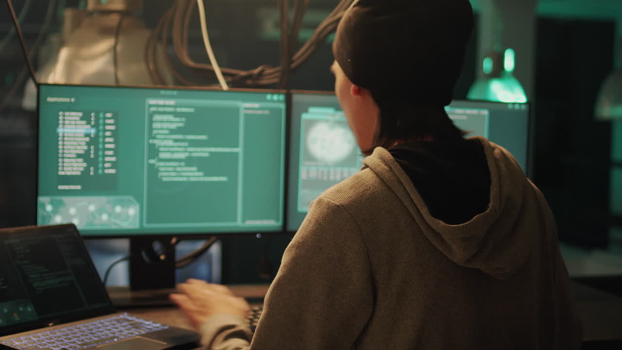 Hacker đang làm việc trên máy tính