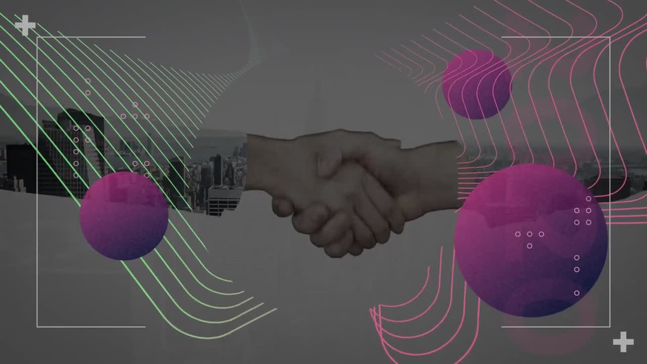 Animation of shapes and spheres over shaking hands