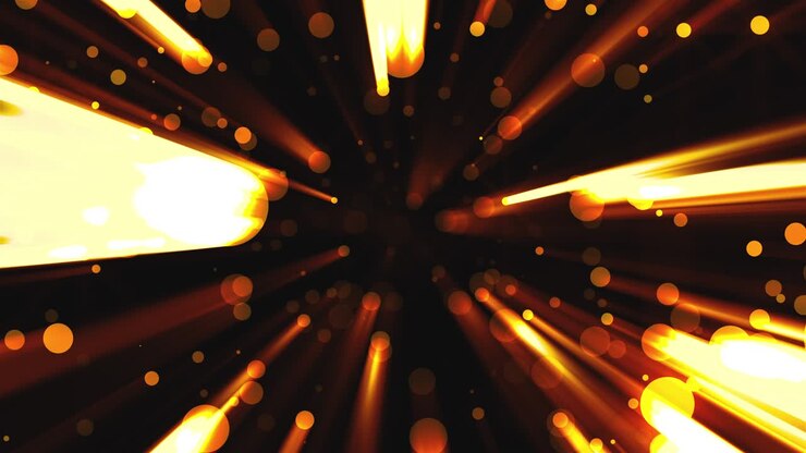 Abstract golden particles with flares are in space, modern background, 3d render backdrop