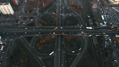 aerial view of road junction, large car interchange. aerial highway junction, colorcorrected 4k footage