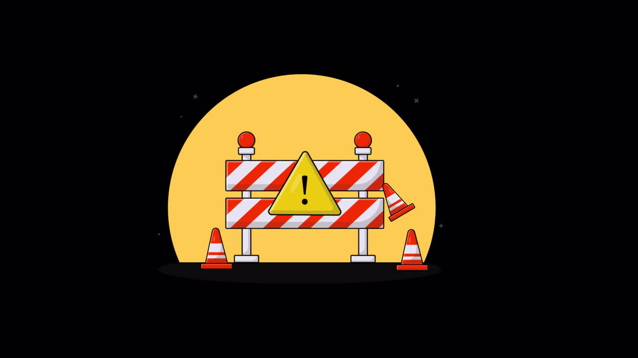 Animated Construction Barrier with Warning Sign and Traffic Cones