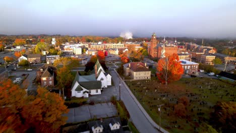 aerial over fall leaves and autumn color in claremont new hampshire