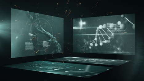 animación de fuegos artificiales sobre pantalla con datos biológicos humanos