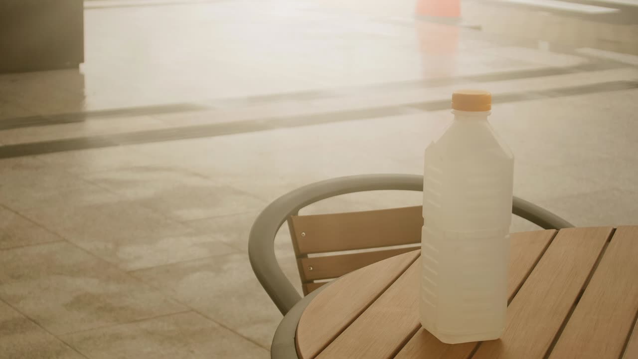 테이블 위에 있는 물 병의 타임스