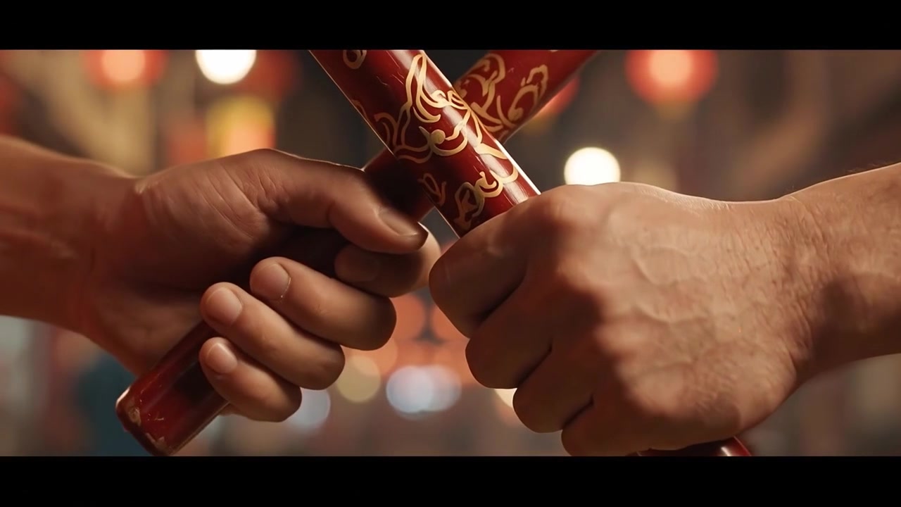 Two People Holding Traditional Chinese Drum Sticks