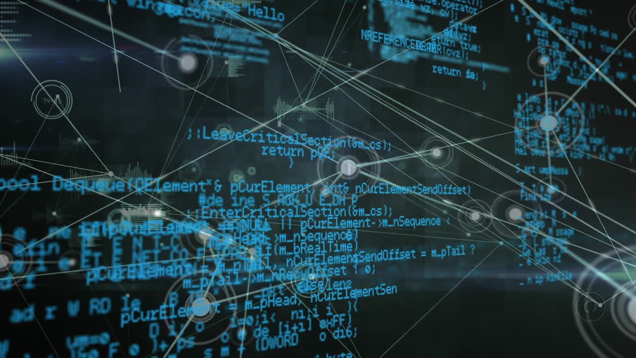 анимация обработки данных на экранах и сети соединений