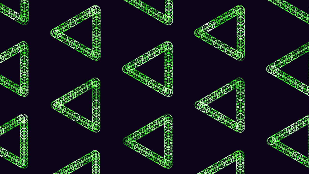 patrón de triángulos futuristas con líneas y anillos de neón del arco iris