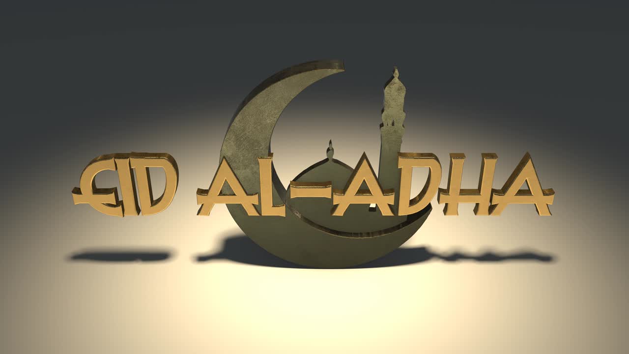 Eid al-Adha, Ramadan Kareem, festa sacra islamica, rendering titolo 3D.