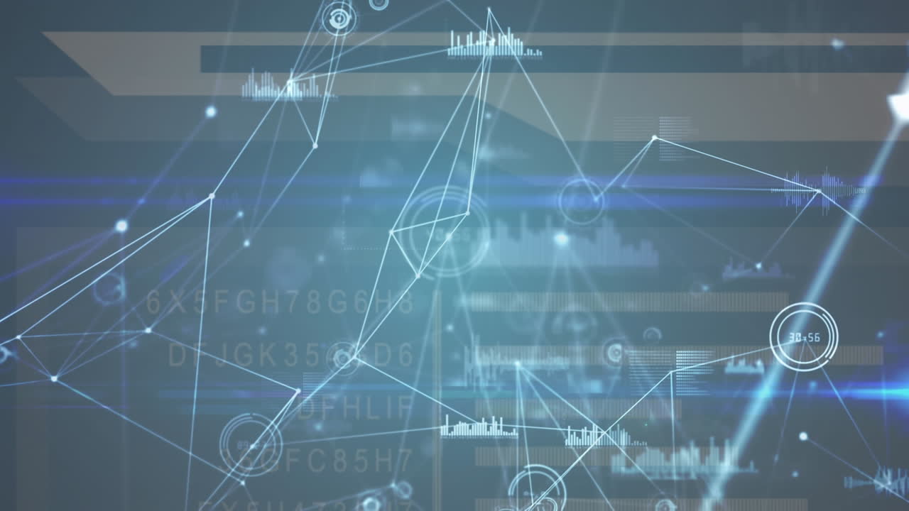 블랙 배경 위의 연결 네트워크와 데이터 처리의 애니메이션