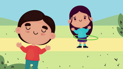 niños jugando al hula hoop