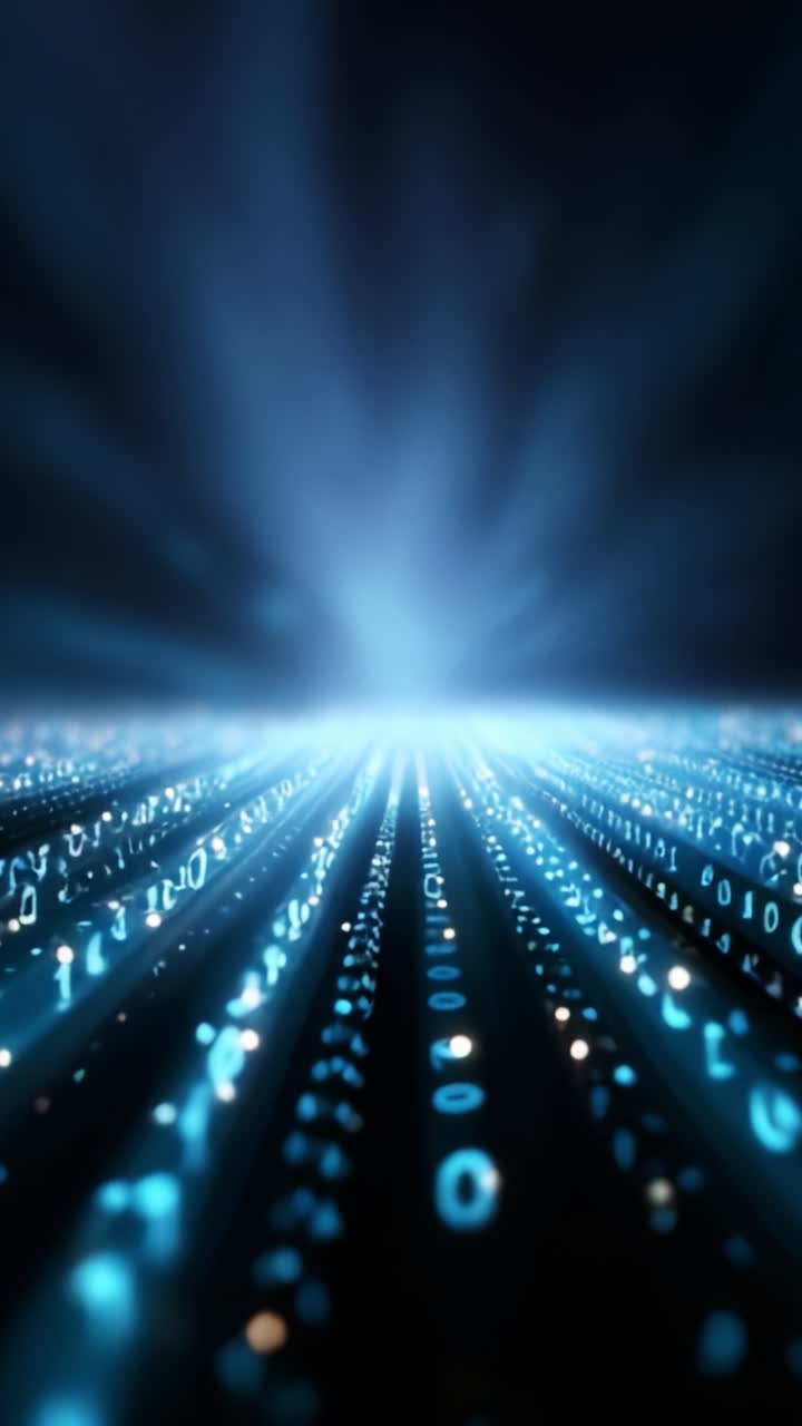 A Dynamic Display of Binary Data in Futuristic Blue Light, Capturing the Essence of Digital Connectivity and Technological Progression in a Virtual Space