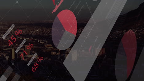 animación del procesamiento de datos con la ciudad en el fondo