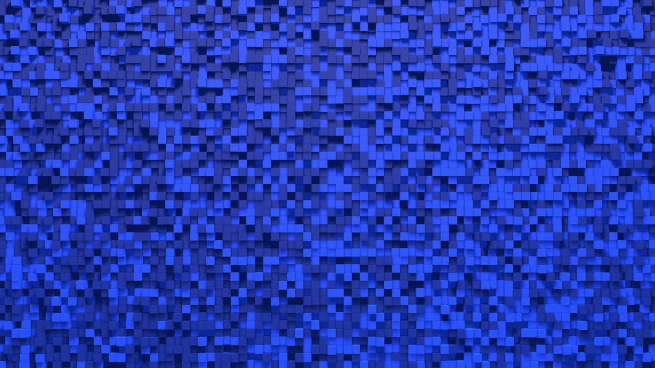 cubo de caja pequeña azul fondo geométrico aleatorio. ilustración de mosaico de píxeles cuadrados abstractos. fondo de bloque de tierra. diseño fractal de fantasía. arte digital. bucle de animación 3d de 4k