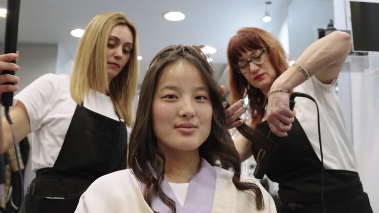 Hair styling in a salon