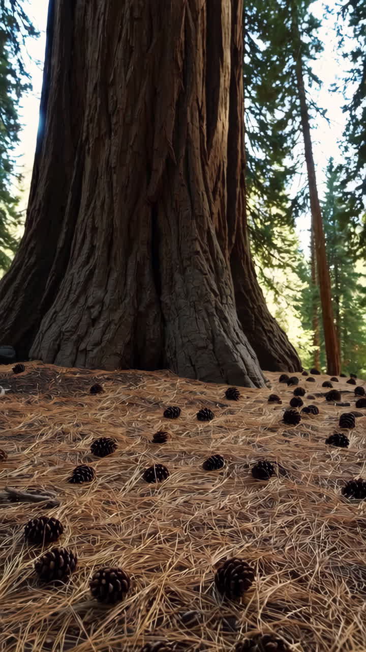 Giant Tree in a Forest with Pine Cones