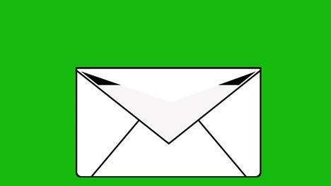 loop animation of an envelope opening and a letter, drawn in black and white