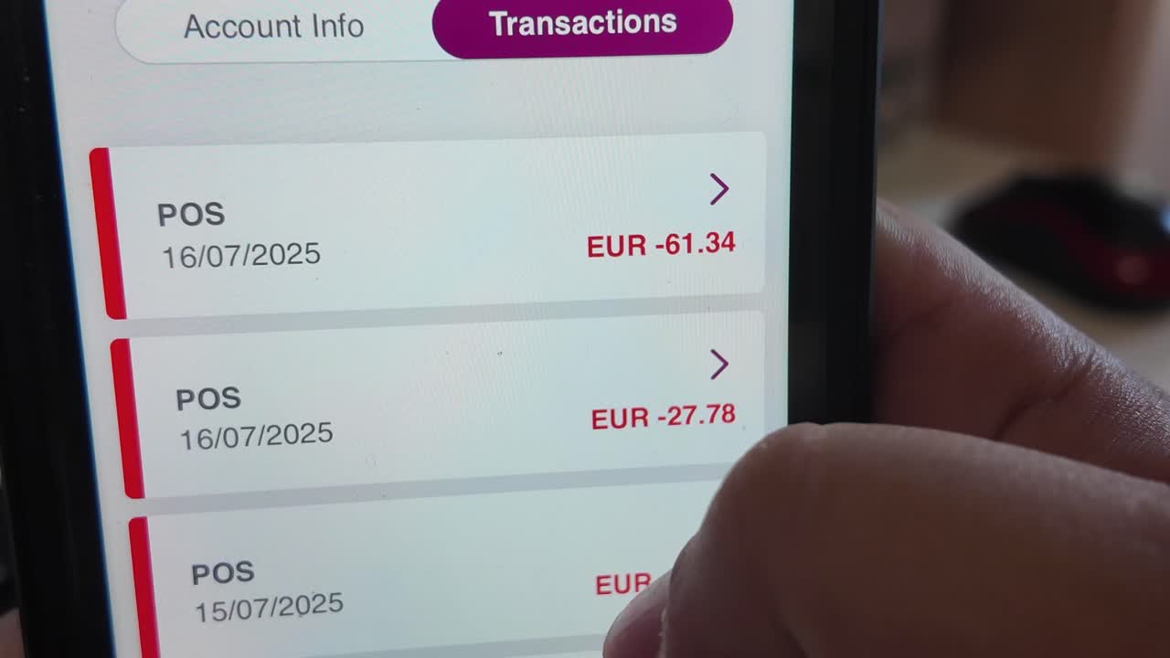 Mobile banking.Scrolling to the transactions on mobile app. Mobile banking