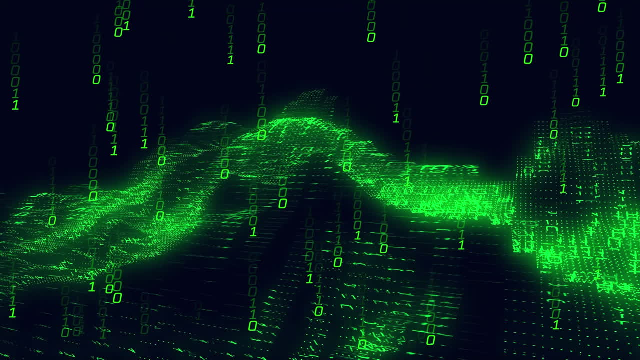 Animation of spots and binary coding over black background