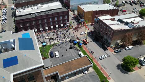 aerial orbit of the filming of holland michigan movie in downtown clarksville tennessee