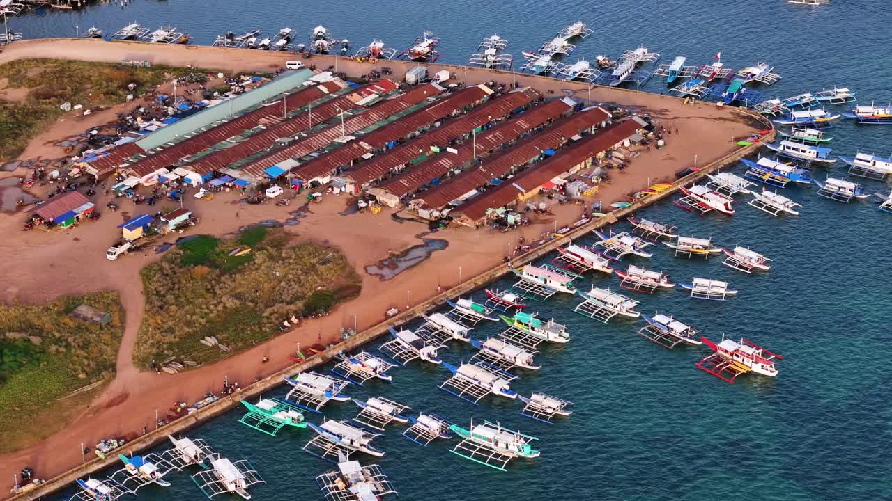Aerial View of a Fishing Village and Market in the Philippines