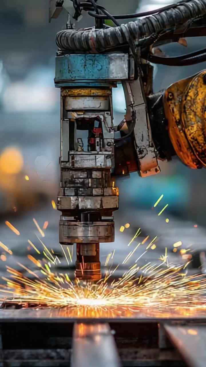 Gelişmiş Robotik Teknolojisine Sahip Dinamik Metal Kesme Süreci, Endüstriyel Üretim Operasyonlarında Yoğun Kıvılcımlar ve Hassasiyet Sergiliyor