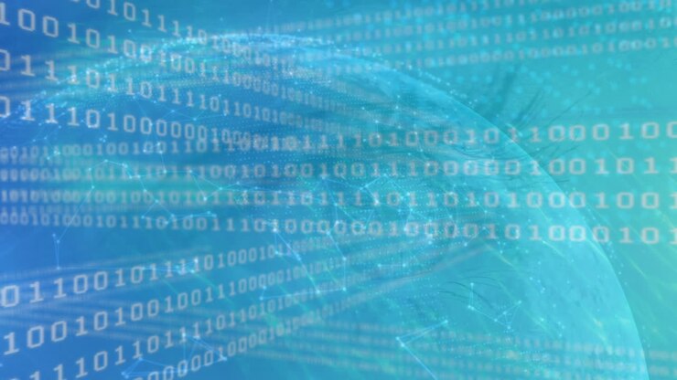 Binary coding data processing and network of connections over globe against blue background